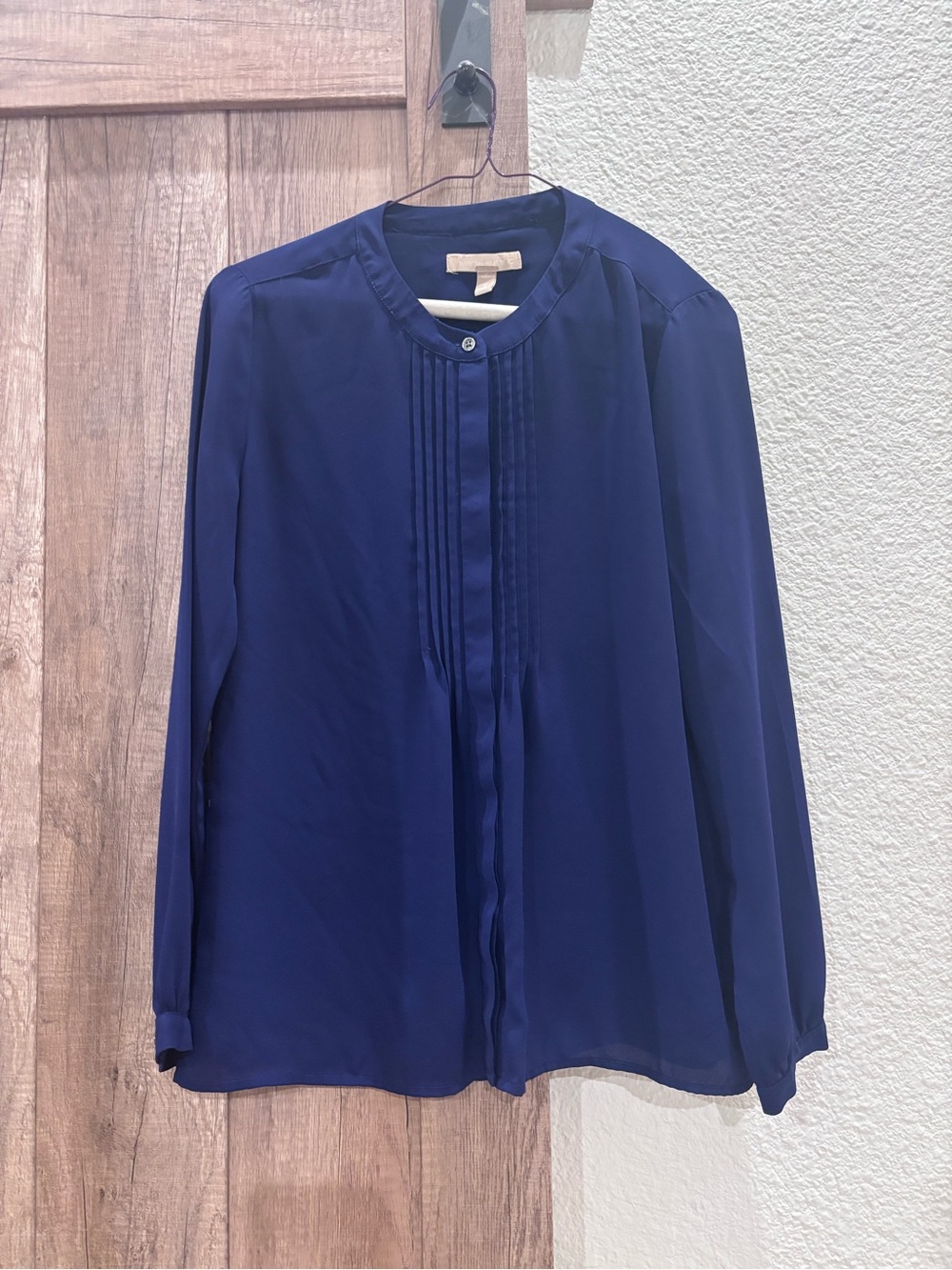 Banana Republic Navy Pintuck Front Blouse